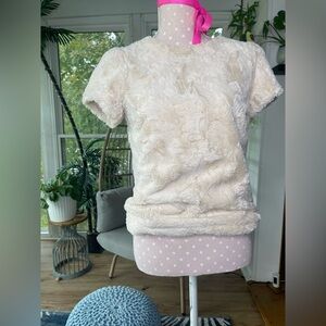 Anthropologie Ivory Faux Fur Top size xsmall